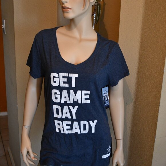 Dallas Cowboys Cowboy FIT Get Game Day Ready V Neck Women's Blue Heather TEE NW - Picture 2 of 6